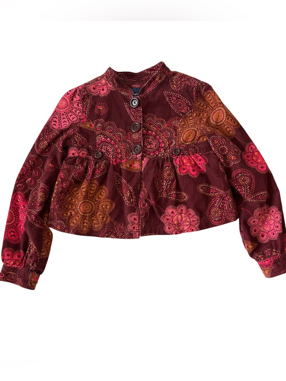 GapKids Corduroy Fall Floral Cropped Jacket – Burgundy, Pink, & Mustard 10-12yr